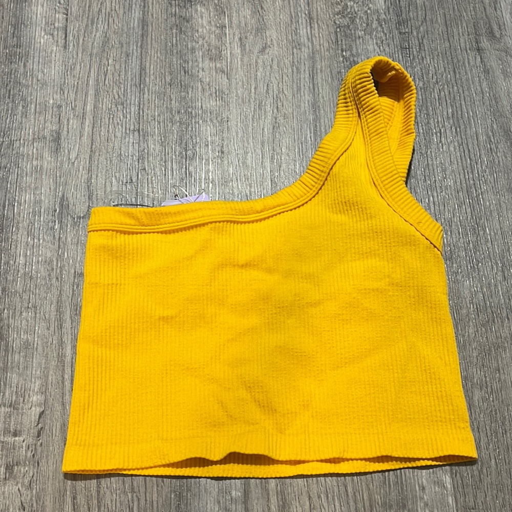 S/M yellow one shoulder crop top